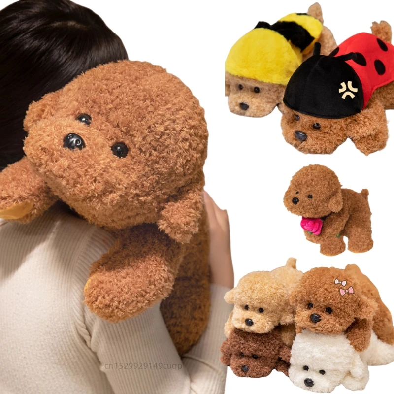 

33-48cm Cartoon Teddy Dog Plush Doll Lying Wearing Bee Ladybug Cape Teddy Dog Plush Toy Home Decoration Gift For Boys And Girls