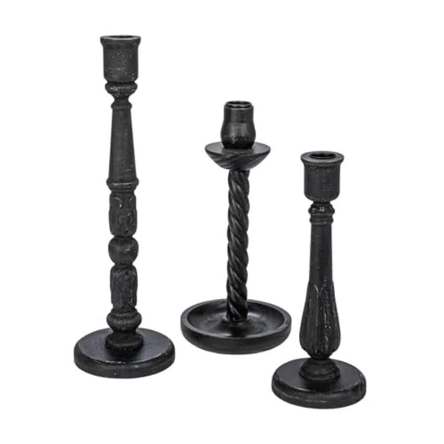 

Round Wood Taper Candle Holders Black Set of 3