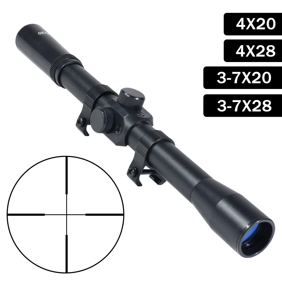 4x20/4x28/3-7x20/3-7x28 Riflescope Cross-Hair Reticle Optics Sight Gun Scope Airsoft Hunting Rifle Scope for 11mm Dovetail Rail