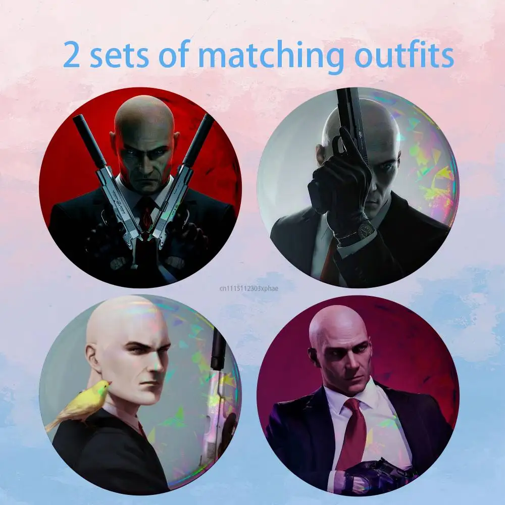 A-Agent 47 H-Hitman 2 piece set Pins Creativity Printed Pictures Text Metal Lapel Badges Brooches Jewelry Gift
