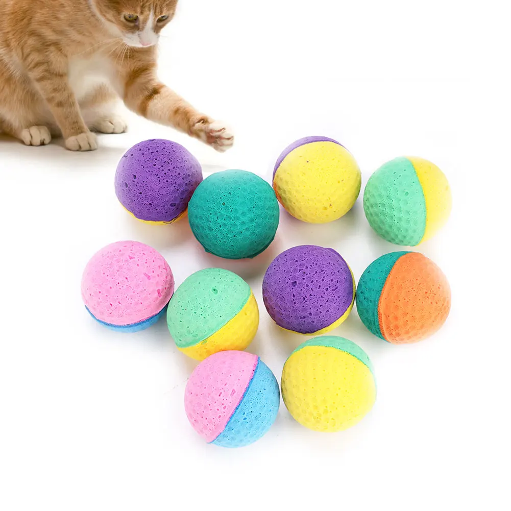 10Pcs Colorful Dog Cat Kitten Play Toy Latex Interactive Balls Soft Elastic Cat Toys for Pet Training Supplies