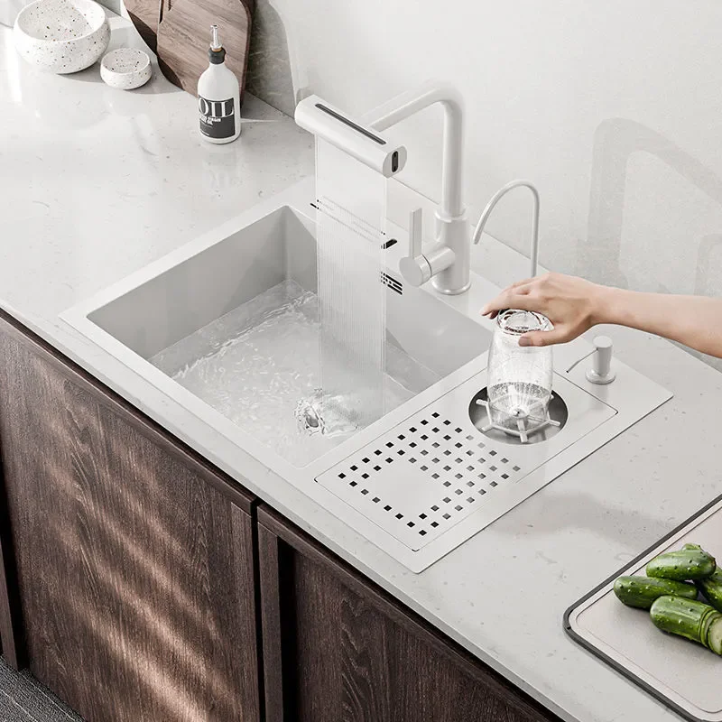 for Dishwashing Hidden Thickened Large Single Sink Milk White 304 Stainless Steel Cup Washer Sink High Pressure Bar Vegetable