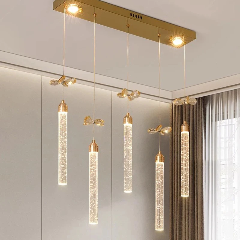 Luxury Dining Room Pendant Light 2024 New Dining Table Crystal Light Bar Tea Room Kitchen Straight Strip LED Lighting Fixtures