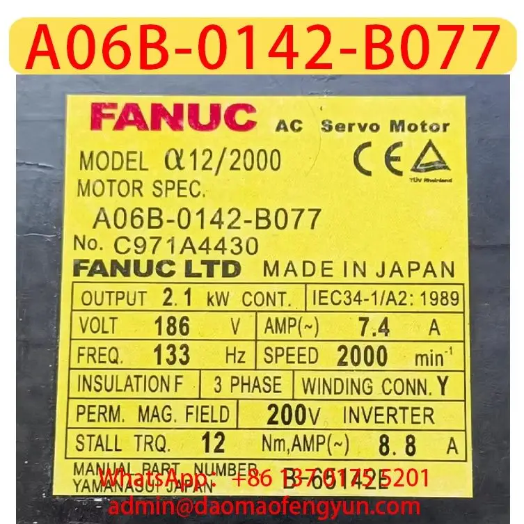 Original Genuine A06B-0142-B077 Used AC Servo Motor，A06B 0142 B077，The shipment will be arranged after passing the test