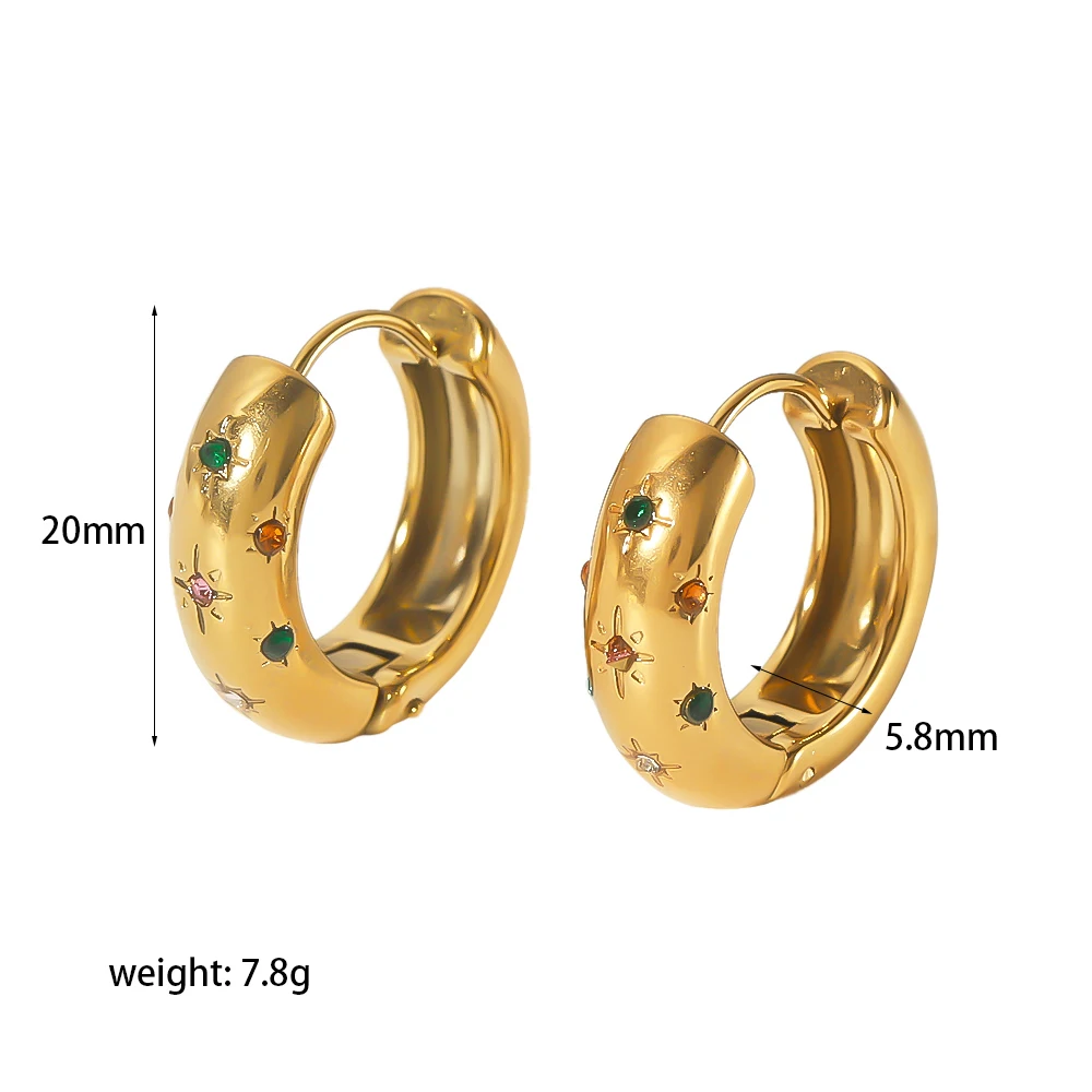 Großhandel Modische Zarte 18K Vergoldete Edelstahl-Ohrringe Minimalistische Chunky Farbige Zirkon-Huggie-Ohrringe für Damen – Detail 6