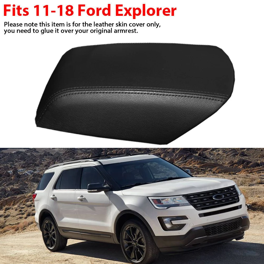 Car Center Console Armrest Cover Leather Black Arm Rest Cushion Pad For Ford Explorer 2011 2012 2013 2014 2015 2016 2017 2018