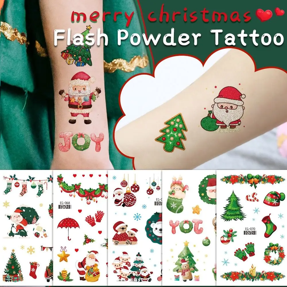 Papai noel à prova dwaterproof água tatuagem temporária adesivo de longa duração dos desenhos animados adesivos de natal bonito descartável festival tatuagem crianças