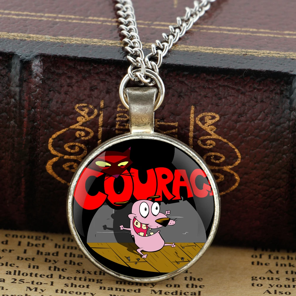 Hot Cartoon Courage the Cowardly Dog Glass Dome Pendant Necklaces Women Men Jewelry Accessories Gifts for Kids