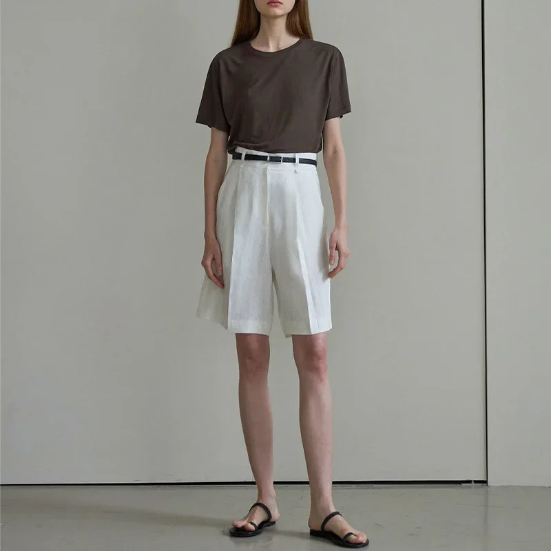 100% Linen Short Pants For Women White Solid Color High Waist Shorts Summer Streetwear Casual Outfits Pantalones Mujer Verano