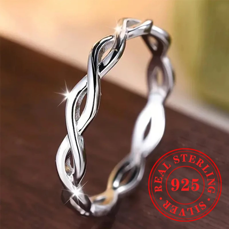 Huitan Novel Twisty Hollow Rings for Women 925 Sterling Silver Simple Stylish Wedding Jewelry Versatile Trendy Party Accessories