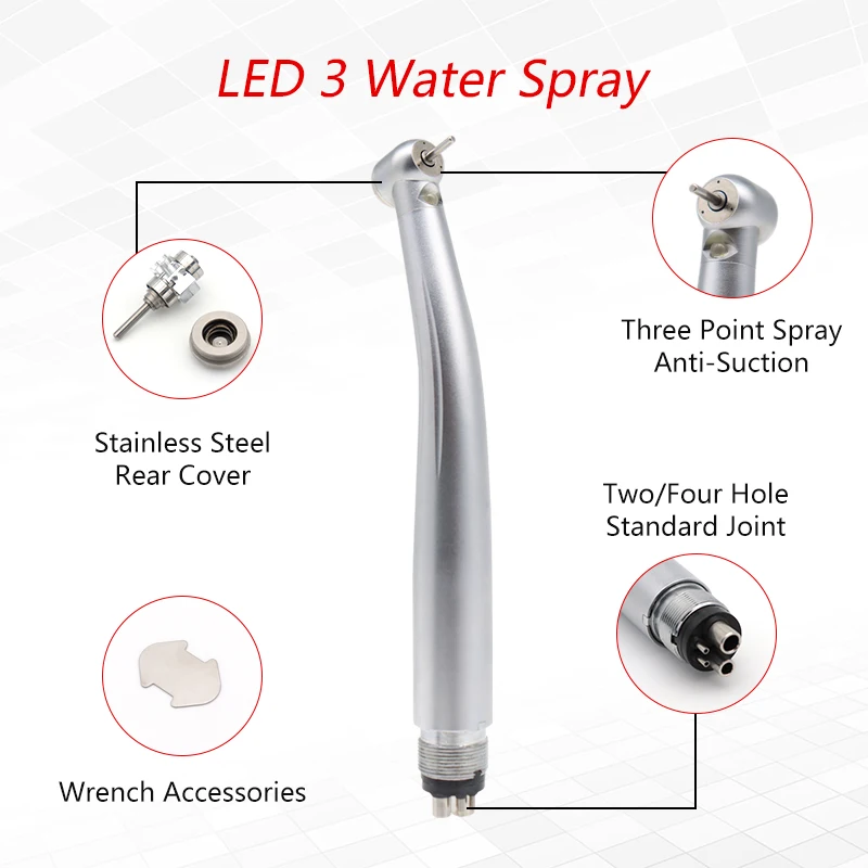 Dental Handpiece LED High Rotation Pens Dentist Water Spray High Speed Turbine Machine 2/4 Hole Dentistry Tool