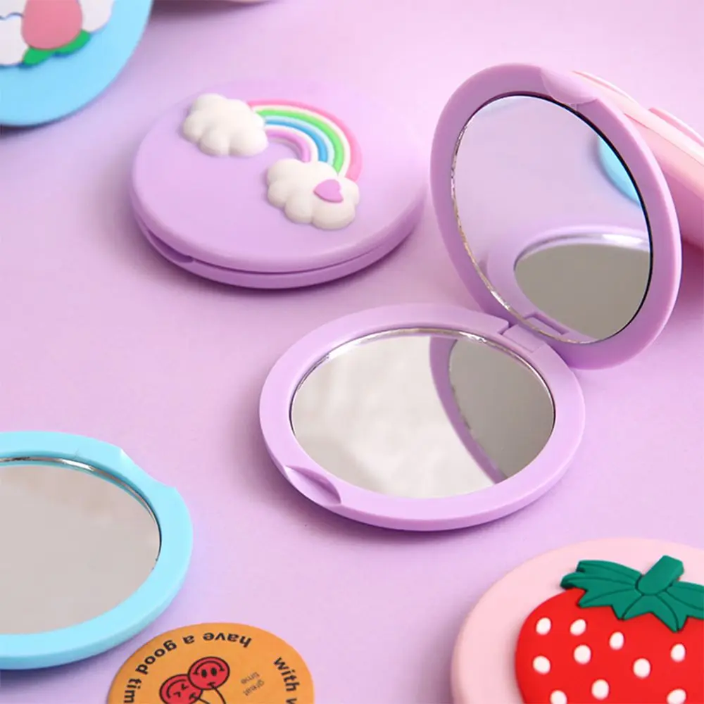 Durable Cute Cartoon Folding Makeup Mirror Round Creative Double-sided Mirror Flip Cover Handheld Mini Mirror Student Dormitory