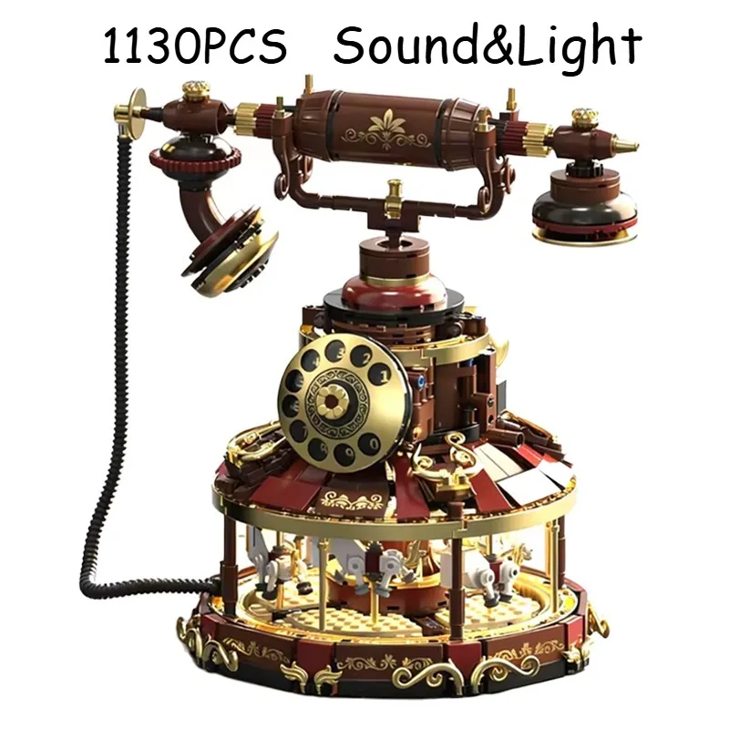 

1130 деталей: Винтажная телефонная карусель «Мечта», креативный классический ретро-телефон с звуком и светом, конструктор-игрушка DIY, подарок