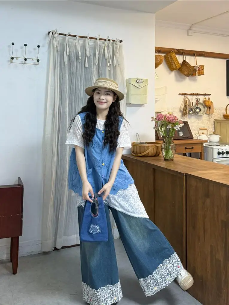 

Fashionable High Waist Wide Leg Jeans Women's Spring 2026 New Loose Splicing Anti-Aging Long Pants Casual Commute Style