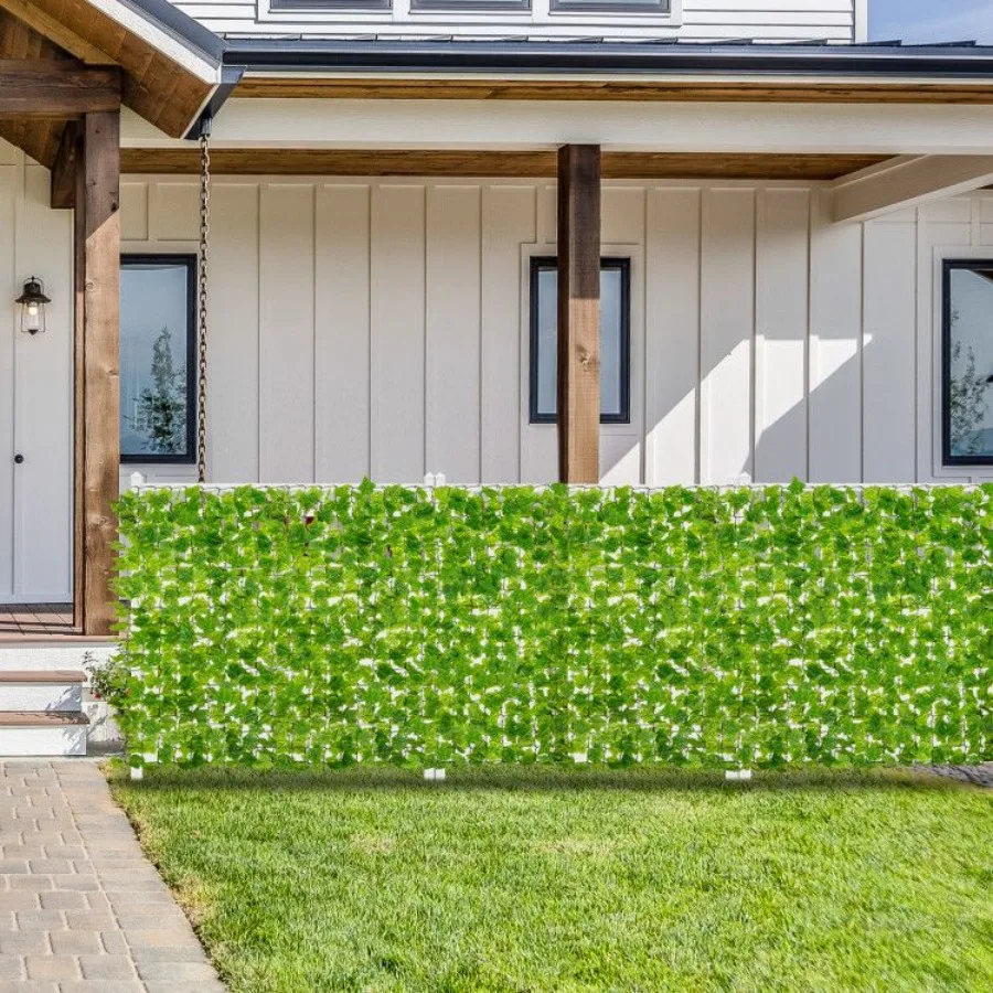 

Outdoor privacy fence covering: 120 x 40 inch artificial ivy vines, UV-resistant PE material, lush green color, realistic textu