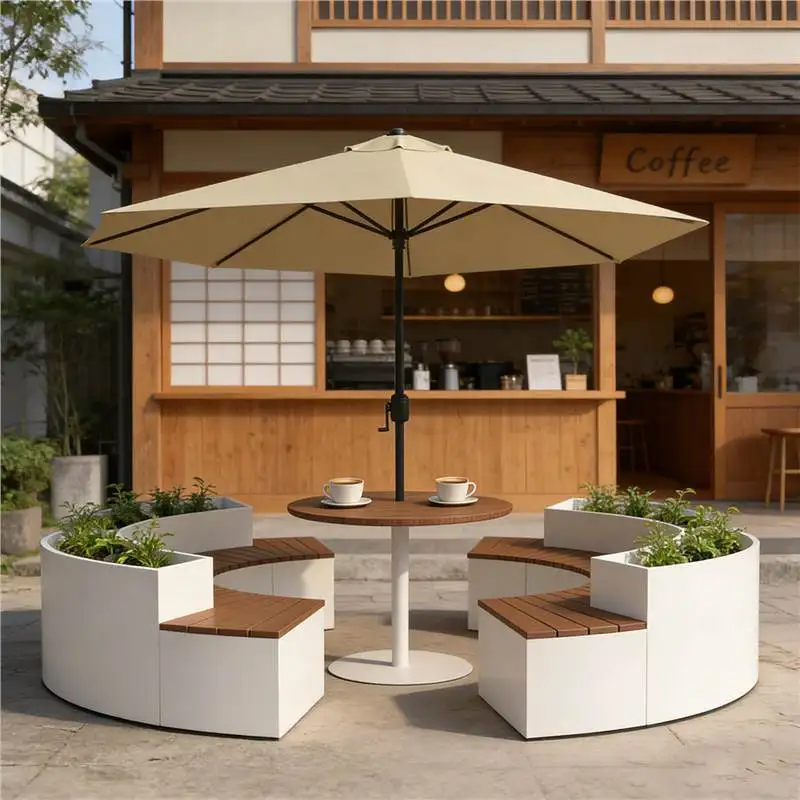 Outdoor ring seat flower box combination thickened wrought iron waterproof plastic wood coffee shop commercial street