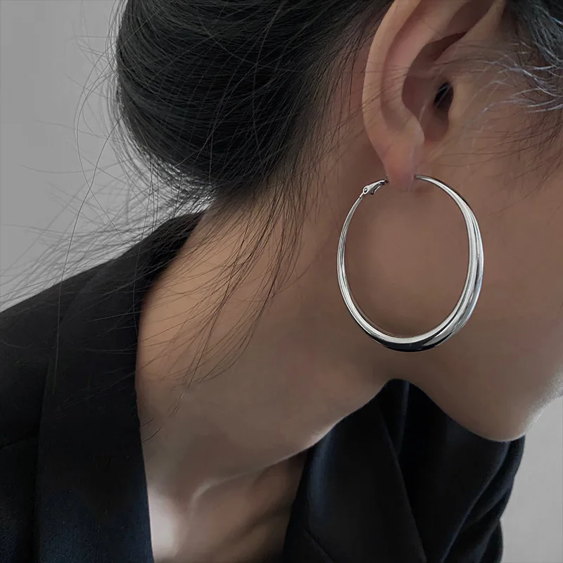 Pendientes de aro de círculo grande exagerados a la moda para mujer, joyería llamativa, Pendientes circulares lisos, Boucles d'oreilles para mujer