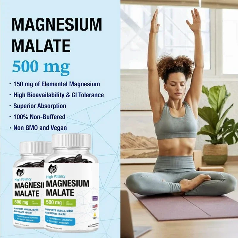 مغنيسيوم مالات 500 مجم × 60 كبسولة نباتية - مكمل عالي الامتصاص غير معدد المواقع العالمي (GMO) لدعم صحة العضلات والمفاصل والقلب #4