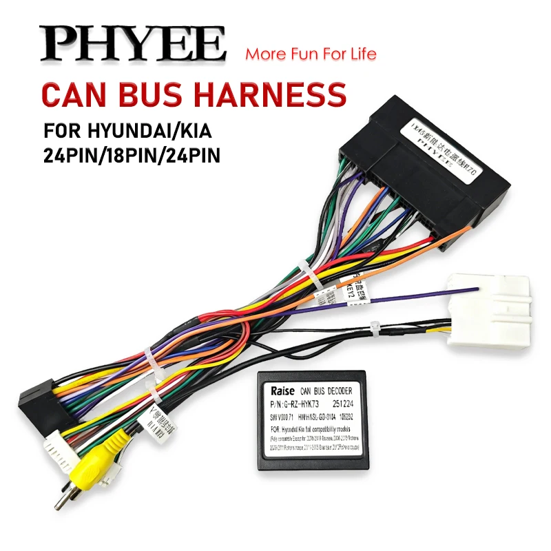 CAN Bus Decoder Harness 18Pin/24Pin, SWC Retention (No OEM USB),16Pin P&P Adapter for Hyundai Tucson Santa Fe Kia Sportage Ceed