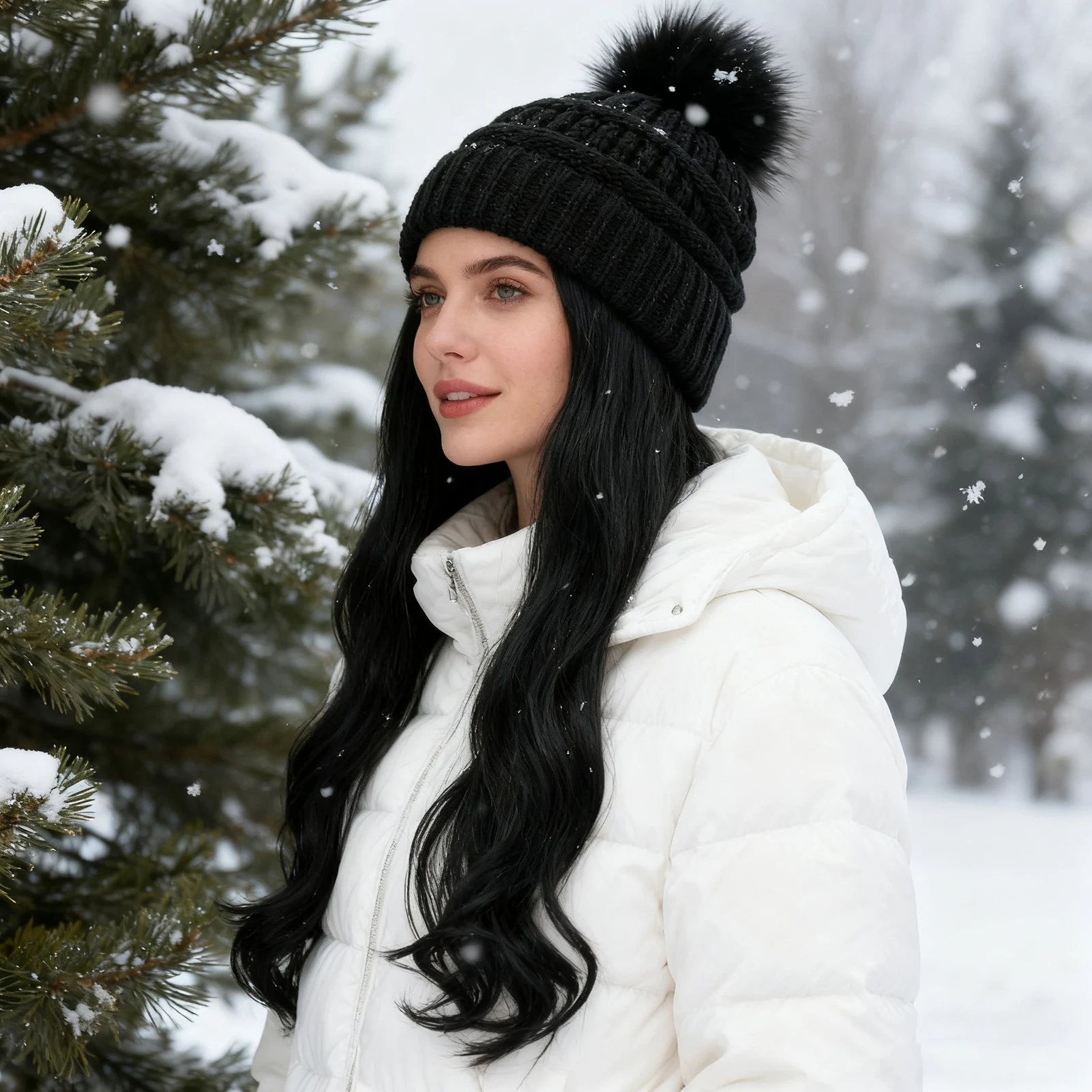 Acrylic Beanie Wig for Winter Warmth Women Long Curly Synthetic Hair Integrated Hat Cap Cozy Thermal Headwear Durable