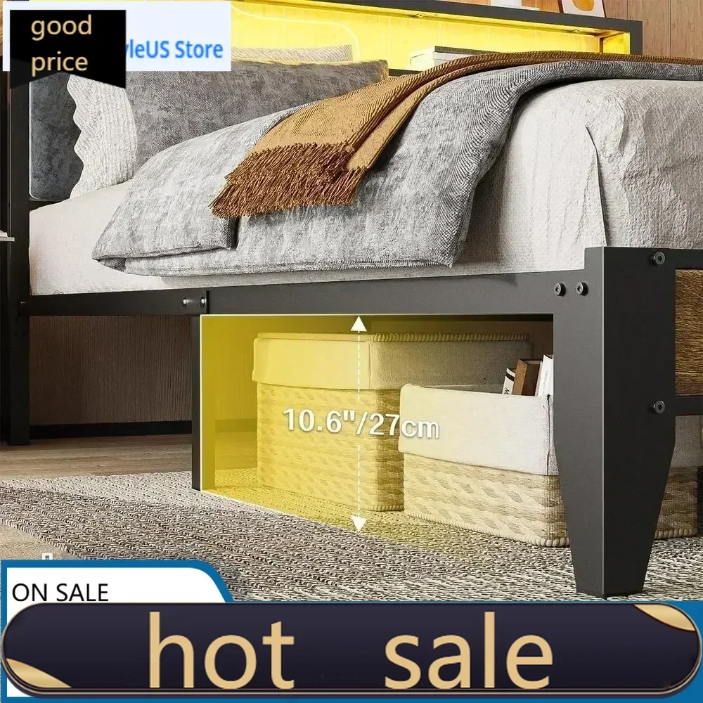 .Activity pricePopularFull Size Metal Platform Bed with 2-Tier Storage, LED Light, and USB-C Charging Station, No Box Spring Req