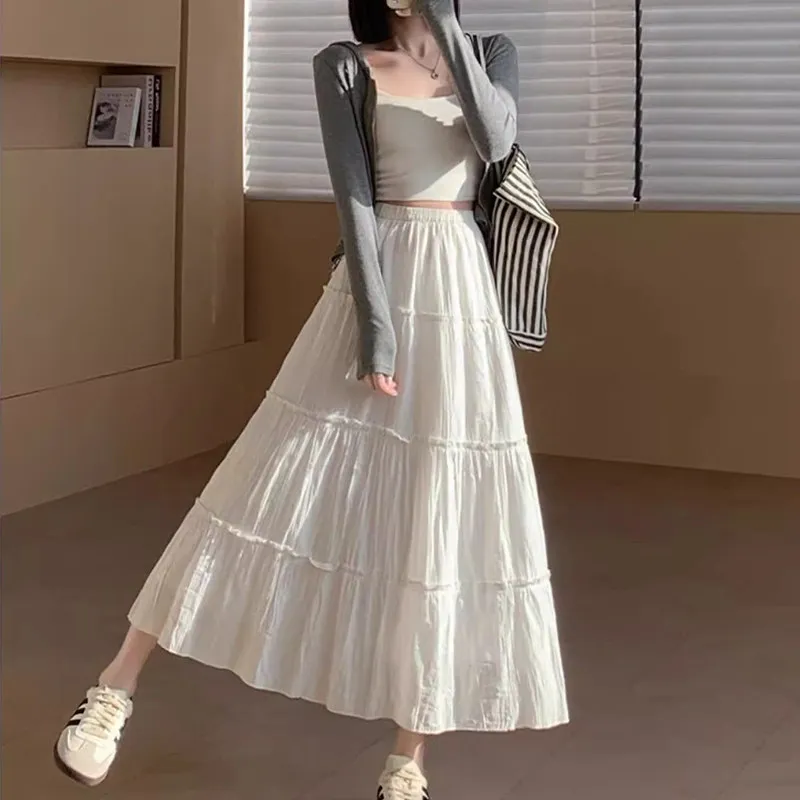 

White High Waist A-Line Fairy Skirt Women's Spring Summer Autumn New Style Sweet Skin-Friendly Breathable Gourmet Cake Skirt