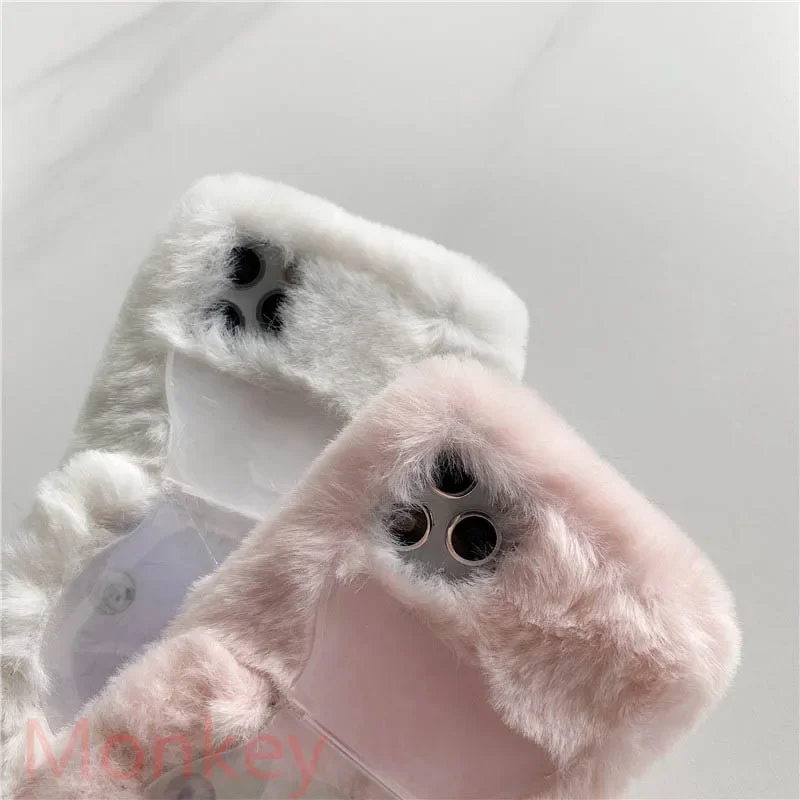 Fur Plush 3D Cat Ears Phone Case For Samsung Galaxy S23 S22 Ultra S21 A04S A14 A24 A34 A54 M13 A25 Soft Phone Holder Case Coque