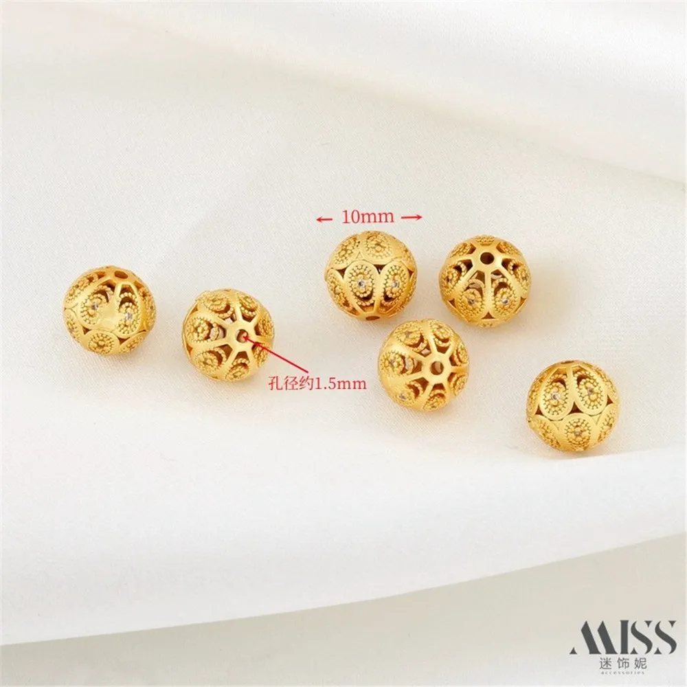 Matte Gold 18K Gold Bag Color Retention Zircon Fancy Hollow Ball Flower Ball DIY Bracelet Accessories