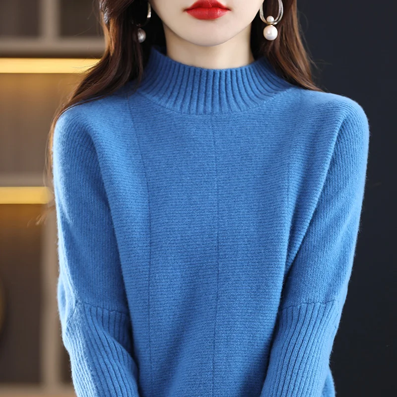 In autumn and winter of 2023, the new woolen sweater is semi-turtle neck Joker Solid Color Knitting Bottom Fashion, and it is wo