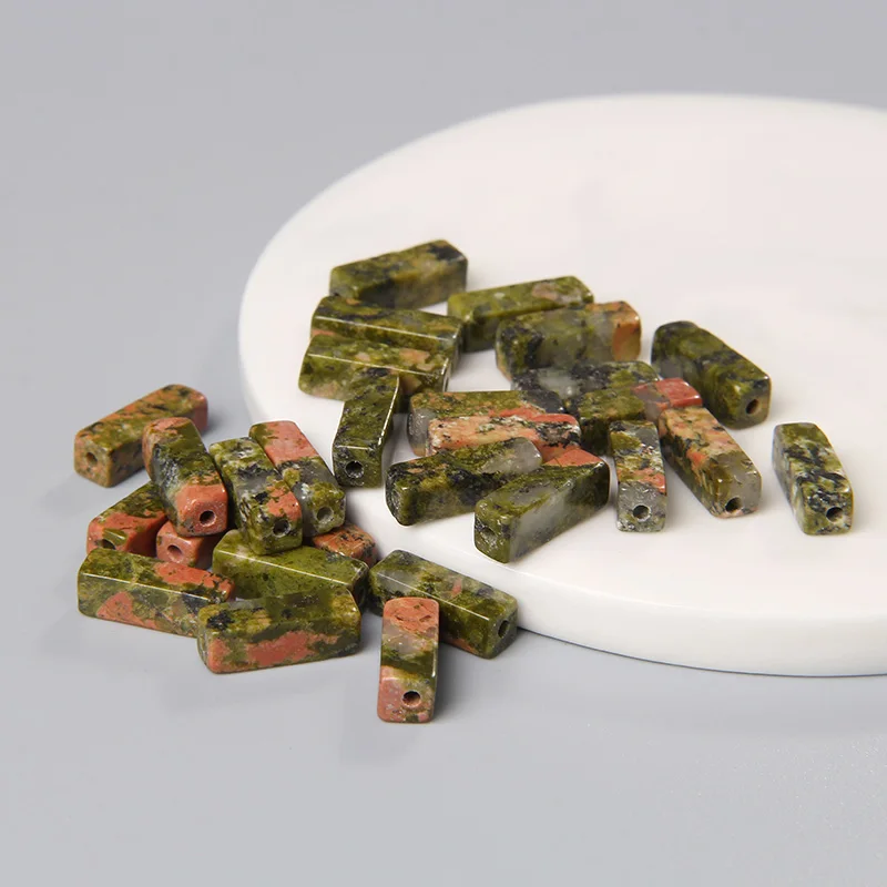 Natural Green Unakite Tube Stone Beads Gem Loose Spacer Square Beads For Women Jewelry Making DIY Bracelet Earring Accessories