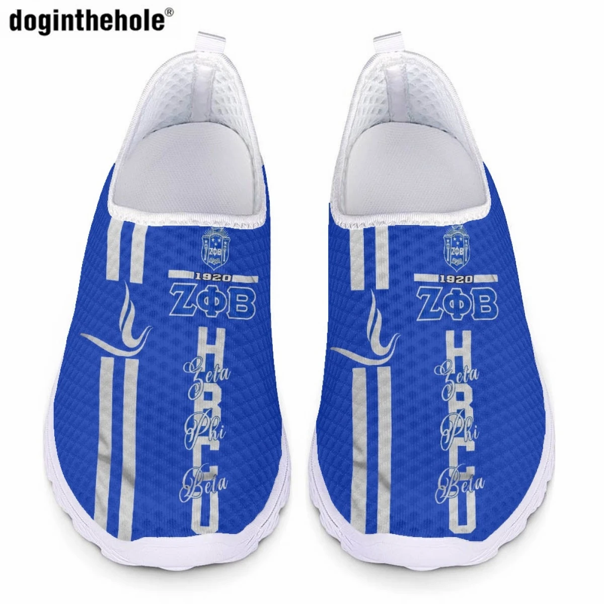 Doginthehole Phi Beta Sigma Sorority Casual Flat Shoes for Ladies Summer New Breathable Mesh Sneakers Light Comfort Nurse Shoes