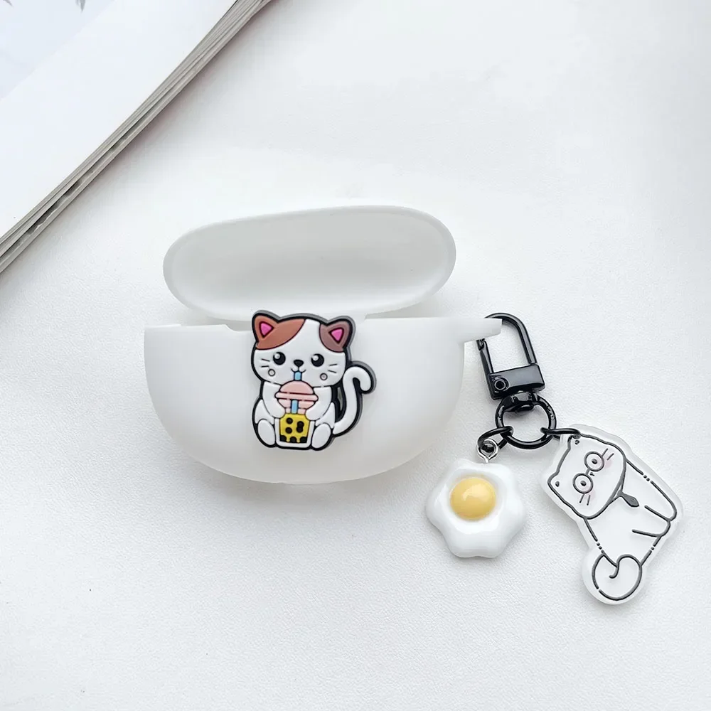 For QCY AilyBuds Pro+ Case Cute Cat Silicone hearphone Case for QCY AilyBuds Pro+plus cover with Keychain