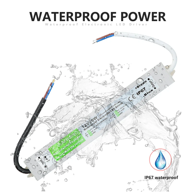 Lighting Transformer 90-250V AC to DC 12V 30W 2.5A LED Driver Adapter Aluminum Outdoor IP67 Waterproof Switching Power Supply