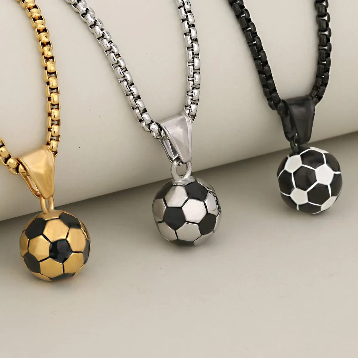 

Stainless Steel Football Pendant Chain Necklace For Men Boy Jewelry Gift