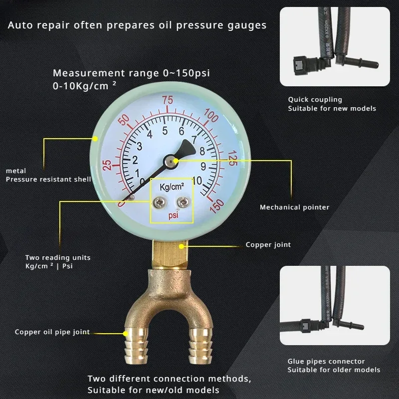 Automotive Gasoline Pressure Gauge Quick Connect Oil Pressure Gauge Fuel Pressure Gauge Detection  Tool