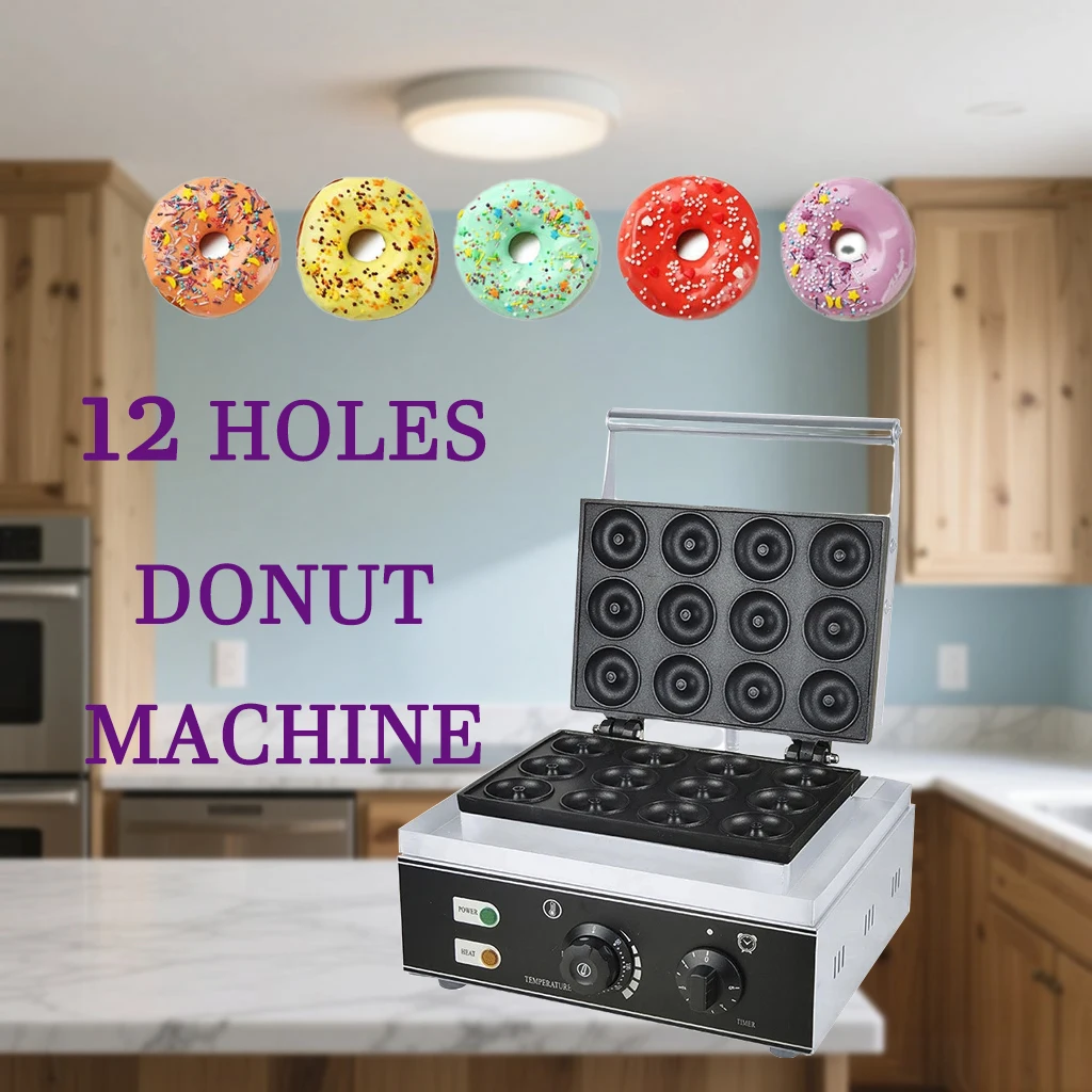 

12 Holes Electric Donut Maker Commercial Doughnut Machine with Non-stick Coating Double-Sided Heating Waffle Machine Maker