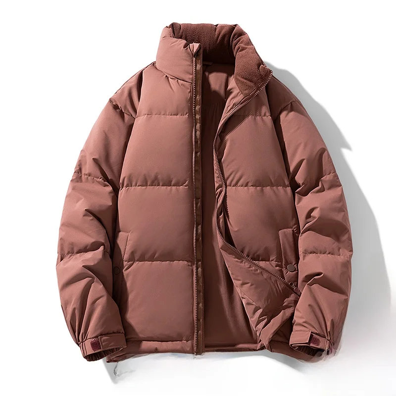 

Новая мужская стеганая куртка-пуховик 2025 года свободного кроя с воротником-стойкой, утепленная, для пар, простая модель