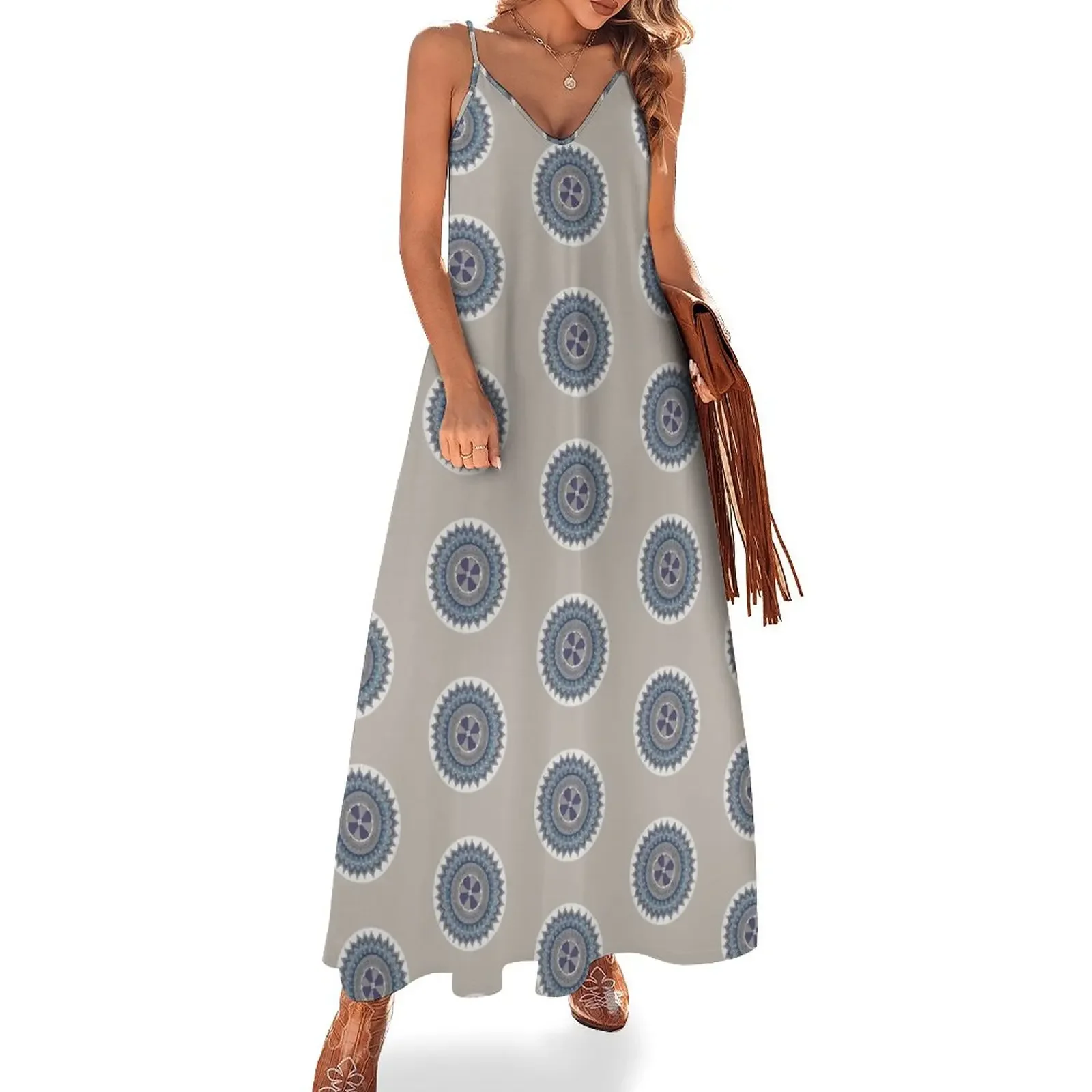 

Blue Latvian Mandala Sleeveless Dress summer dress women 2025 long dress women summer