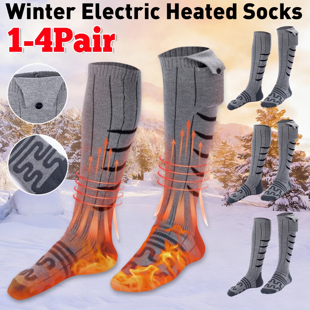 1-4Pair Electric Heated Socks Winter Cold-Proof Fast Heating Thermal Foot Warmer for Outdoor Skiing Hiking (Not Include Battery)