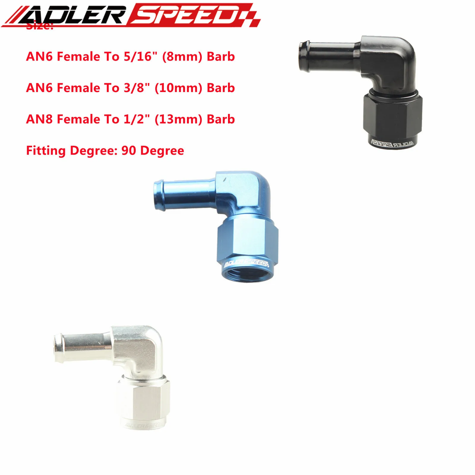 

ADLERSPEED Female AN6 AN8 Swivel Barb Fittings Adapter 90 Degree Quick Connect Aluminum Elbow Adapter Swivel Hose Black/Blue