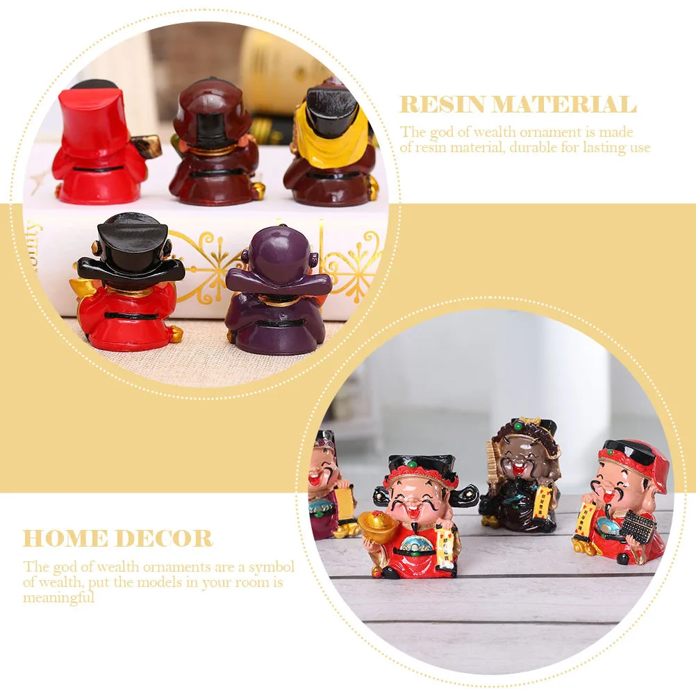 

5Pcs Resin Cai Shen God of Wealth Indoor Decorative Desktop Ornament for Home Office Fortune God of Wealth Figurines