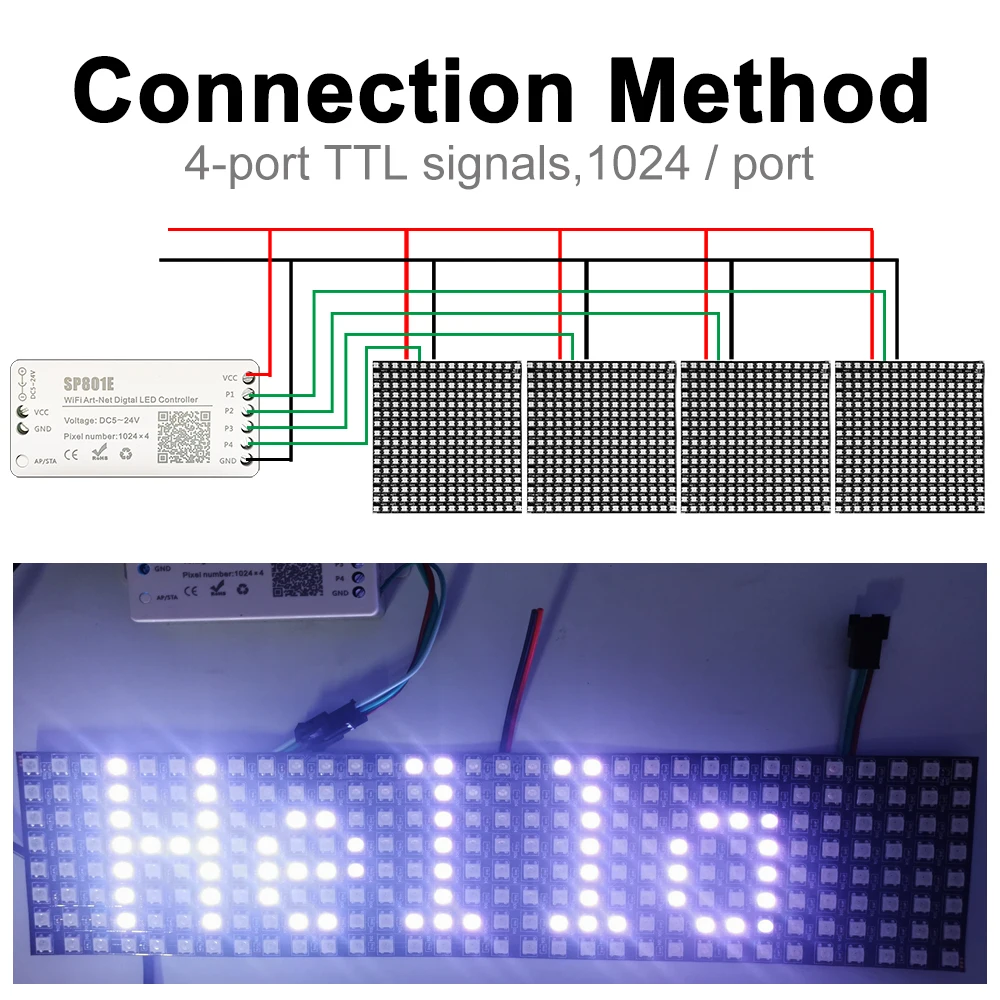 Wifi Art-Net SP801E Magia Sem Fio Personalizado Led Controller iOS Android Para Módulo De Painel De Matriz WS2812B WS2811 Light Strip DC5-24V