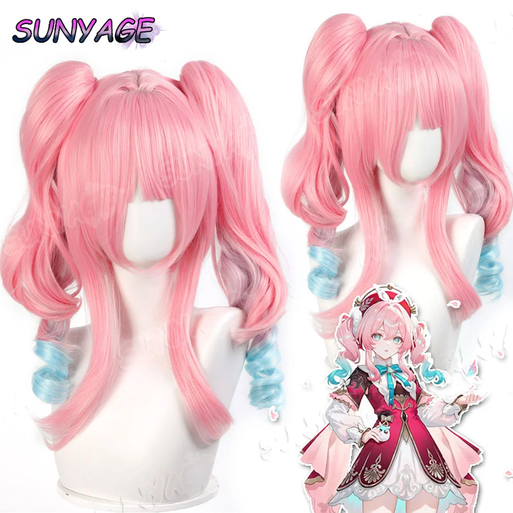 

Парик для косплея SUNYAGE с двойными хвостиками, короткий розовый, синий парик, аниме, парик для косплея, термостойкие синтетические парики