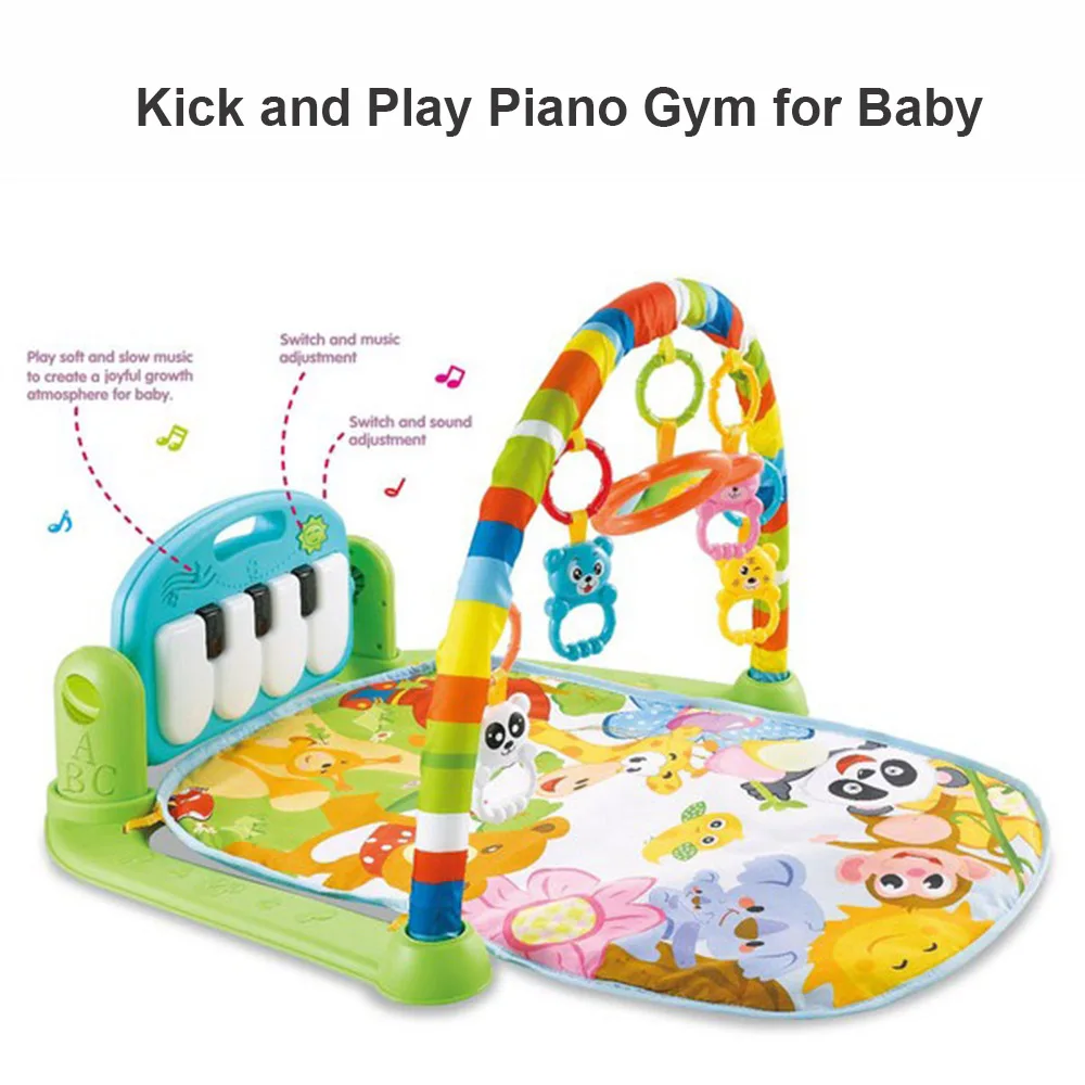 Baby Playmat Kick and Play Piano Gym with Music LED Lights Hanging Toys Mirror Musical Activity Center Baby Tummy Time Play Mat