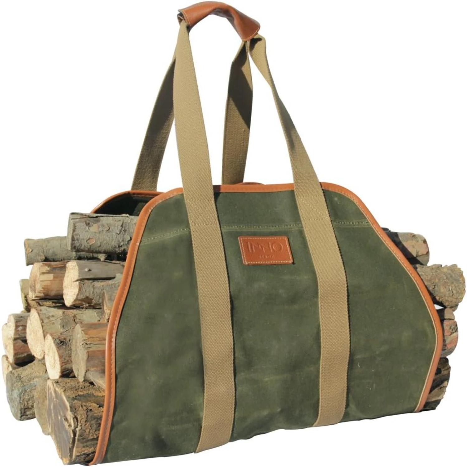 

Waxed Canvas Log Carrier Tote Bag,40"X19" Firewood Holder,Fireplace Wood Stove Accessories Green 2PCS