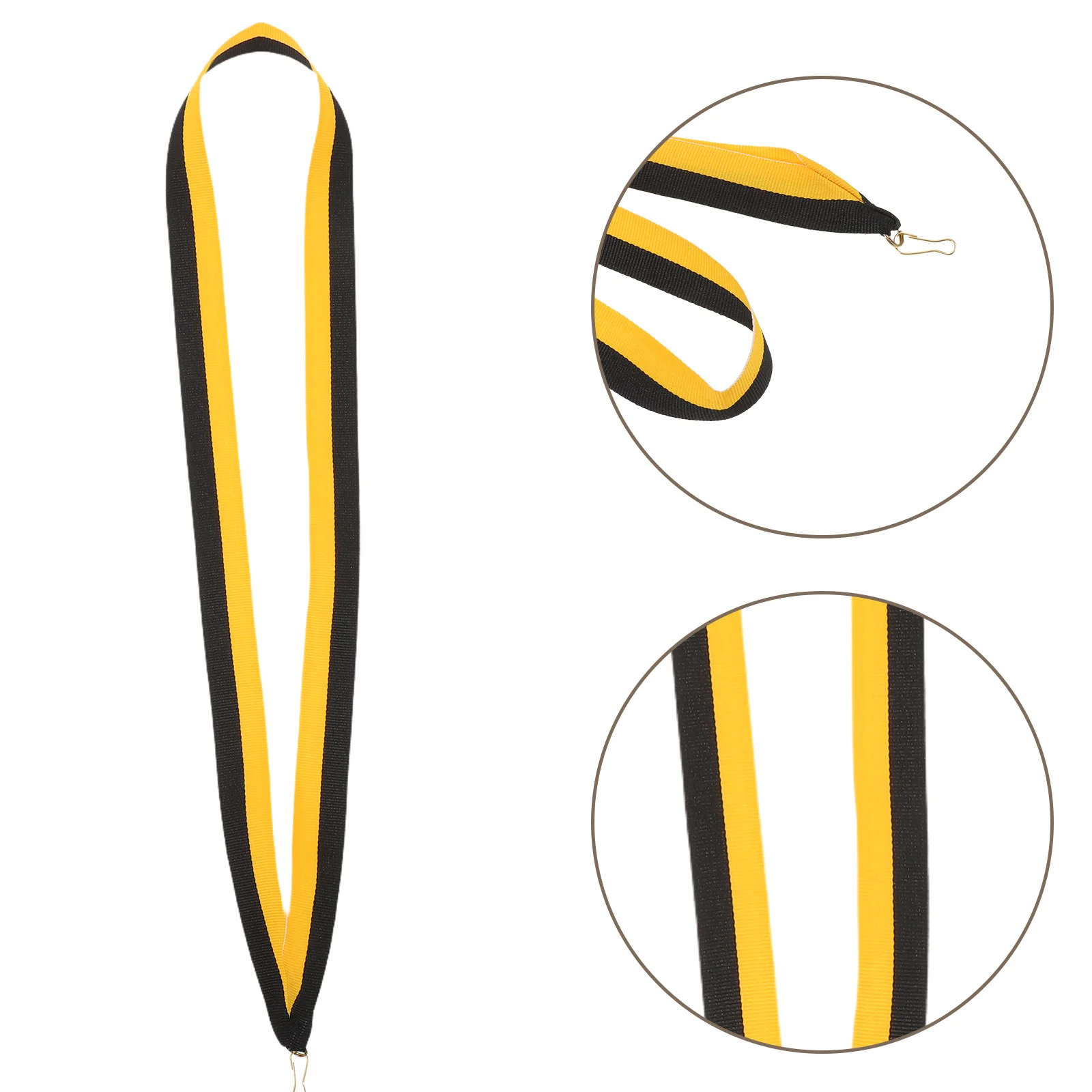 20 Pcs Medal Lanyard Striped Ribbon for Competitions Yellow Black Flat with Snap Clips