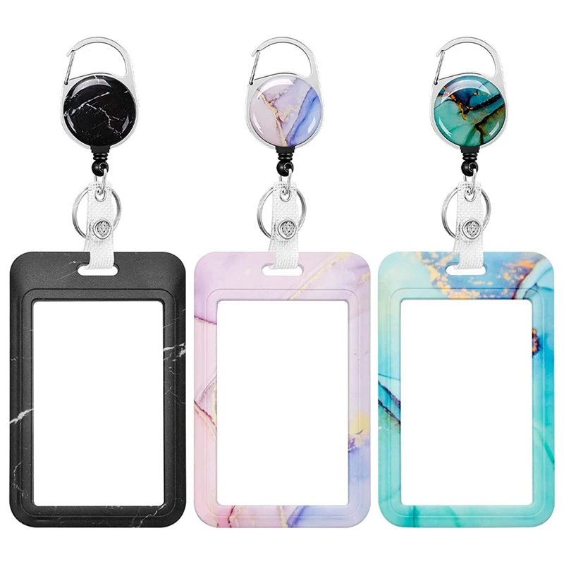 

3PCS Badge Holder With Retractable Reel ID Name Tag Worker Badge Carabiner Clip Card Protector Cover Case Plastic