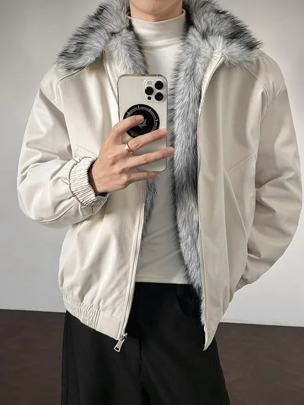 

Thiened ort Cotton Jaet Wolf King Sle Fur Collar Inteated Youth Faion Winter Warm Zipper Closure Color Coat