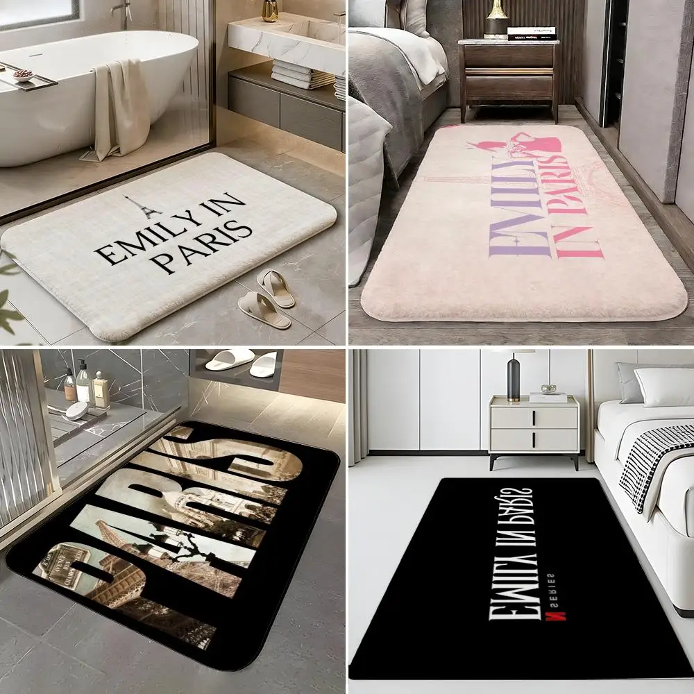 Drama E-Emily in Paris Floor Mat Soft Flannel Entrance Door Mat Non Slip Absorbent Bathroom Bedroom Floor Rug