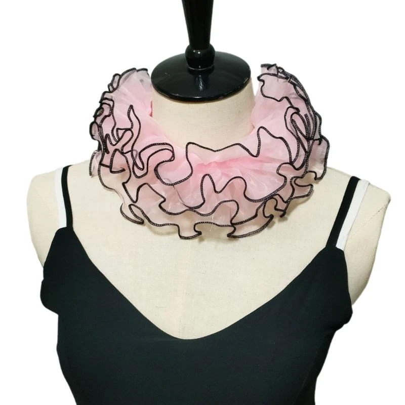 

Women Renaissances Organza Layering Ruffle False Collar Vintage Chokers Necklace Ribbon Tie Shawl for Halloween Party